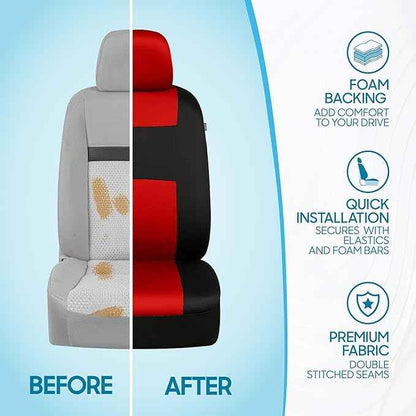 BDK PolyPro Red Car Seat Covers Full Set with 4-Piece Car Floor Mats - Two-Tone Seat Covers for Cars with Carpet, Interior Covers for Auto Truck Van SUV