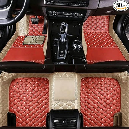Custom Car Floor Mats for 99.99% Sedan SUV Sports Car Men Women Protection Full Coverage Pads Anti-Slip Leather Floor Lining All Weather Car Floor Mats (Edge Beige, Medium red Beige)
