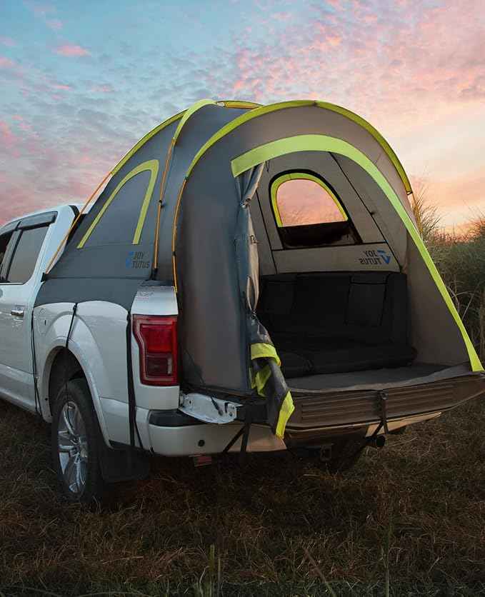 JOYTUTUS Pickup Truck Tent 5ft 2.0, Waterproof PU2000mm Double Layer for 2 Person, Portable Truck Bed Tent with Rainfly, Green, Aluminum Pole
