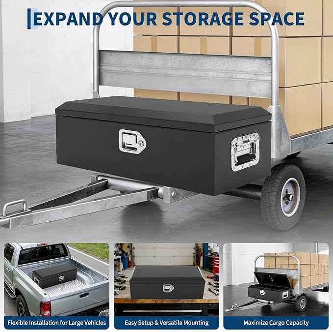 Heavy Duty Steel Metal Tool Box 30" for Truck Bed, Locking Plate Crossbed Storage Chest with Gas-Strut Assisted Lid, Weather-Resistant Truck Bed Tool Box for Pickup, Trailer, RV