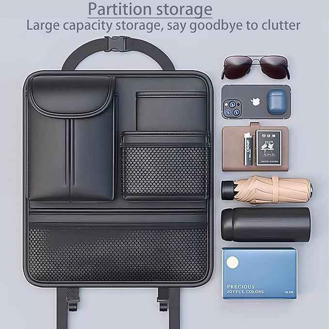 Car Seat Back Organizer with 5 Pockets, Backseat Storage Organizer for Travel, Water-Resistant, Easy Install, Keeps Car Tidy