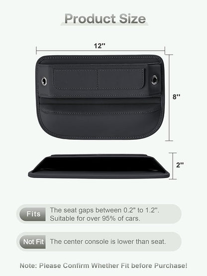 Universal Fit Premium Leather Car Seat Gap Filler Organizer, Center Console Organizer with Card Slots, Clever Gifts for Car SUV Truck Owners (Black, 1 Pack)
