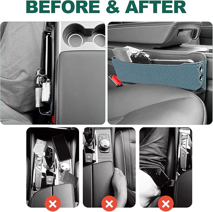 2 Set Car Seat Gap Filler Organizer Compatible for Tesla Model 3 Y X S Accessories Auto Console Side Extra Storage Boxes Seat Crevice Storage Box Leather Upgrade Front Seat Storage - Blue