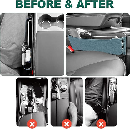2 Set Car Seat Gap Filler Organizer Compatible for Tesla Model 3 Y X S Accessories Auto Console Side Extra Storage Boxes Seat Crevice Storage Box Leather Upgrade Front Seat Storage - Blue