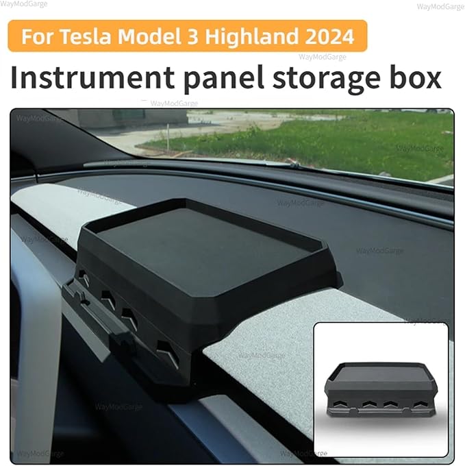 ETC Storage Box Compatible For Tesla Model 3 Highland 2024 Instrument Panel Tissue Tray Silicone Phone Holder Storage Box Car Accessories