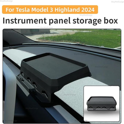 ETC Storage Box Compatible For Tesla Model 3 Highland 2024 Instrument Panel Tissue Tray Silicone Phone Holder Storage Box Car Accessories