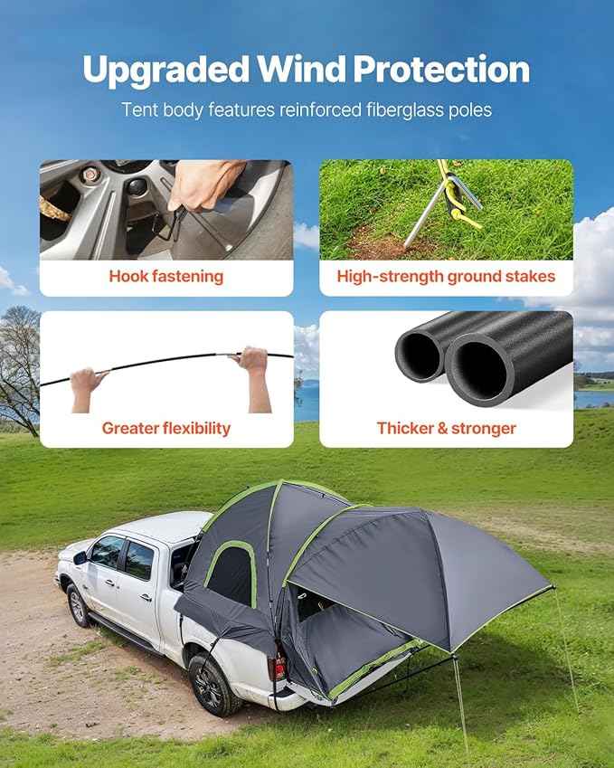 VEVOR Pickup Truck Tent, Fits 5.0-8.2 ft Truck Tents for Camping, Waterproof PU2000 mm 2-3 Person Sleeping Truck Bed Tent, Sturdy Truck Bed Camper Shell with Expandable Awning, Rainfly, Storage Bag