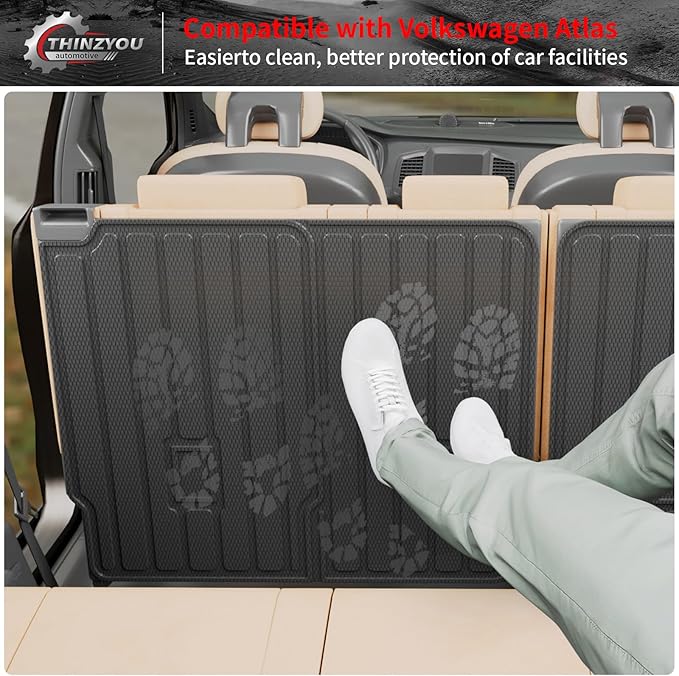 Kick Mat Compatible with 2018-2025 2026 Volkswagen Atlas (NOT for Cross Sport) Trunk Mat Trunk Liner Cargo Liner Cargo Mat Back Seat Cover 2024 VW Atlas Accessories (2nd Row Backrest Mat)