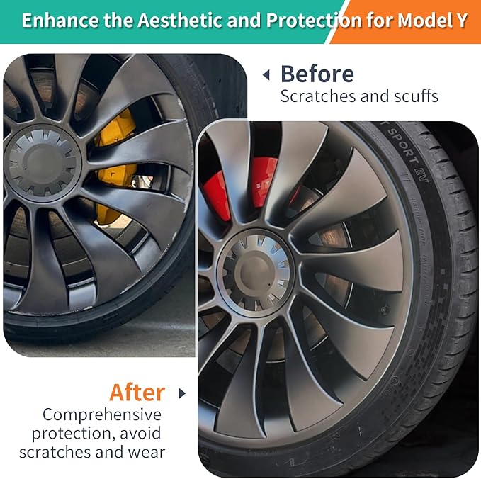 Tesla Rim Protector Model Y 21 inch|Fit 21 Inch Überturbine Wheel Covers 2020–2024|Hubcap Guards ABS Trim Rings for Curb Rush Prevention |Matte Black(Set of 4)|Tesla Model Y Accessory