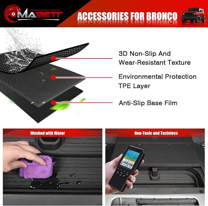 Mabett Trunk Lower Storage Mat for Ford Bronco Accessories 2026, 2021-2025 4-Door and 2-Door Heavy Car Cargo Mats Black