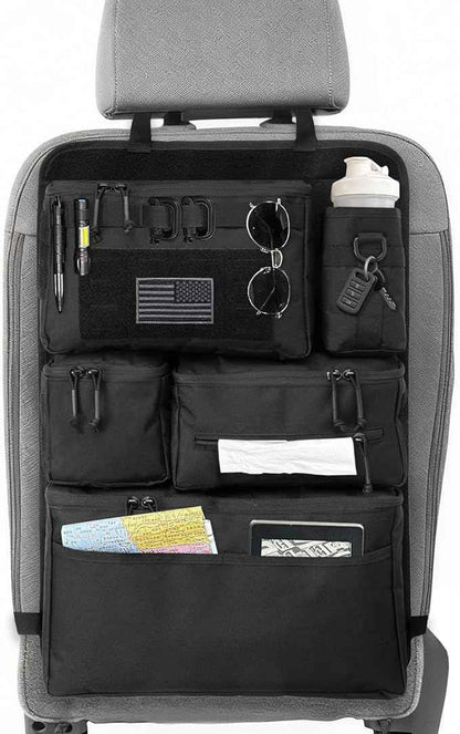 Tactical Seat Back Organizer - Heavy Duty MOLLE Panel Organizer with Multiple Pockets & Hook Loop Panel for EDC Gear, Road Trip Essentials, Universal Fit for Car SUV Truck Jeep Ford(Black)