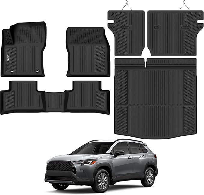 Tongama-Floor Mats for 2022-2026 Toyota Corolla Cross Hybrid, All Weather TPE Floor Liners and Trunk Mat and Backrest Mats Protectors for Corolla Cross Hybrid Waterproof Interior Accessories