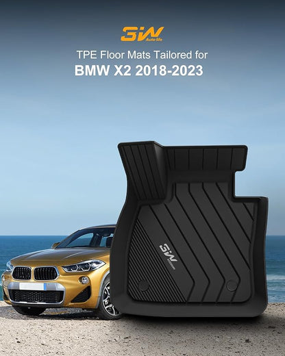 3W BMW X2 Floor Mats Fit for 2018-2023 & BMW X1 Floor Liner Fit for 2016-2022 Custom Fit All Weather TPE Floor Liner for X2 28i M35i 1st & 2nd Row Full Set, Black