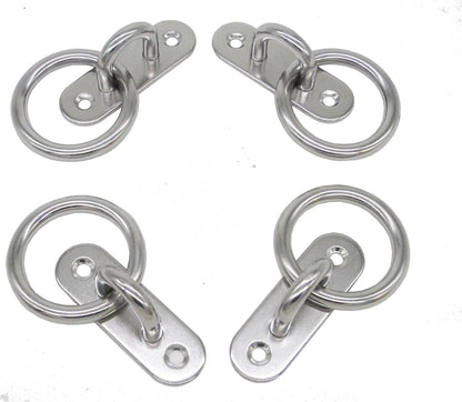 Stainless Steel Ceiling Hooks & Wall Hangers with Rings - Heavy Duty M8 Screw Mount, Rust-Proof Anchor Straps for Garage, Outdoor, Storage (4-Pack)