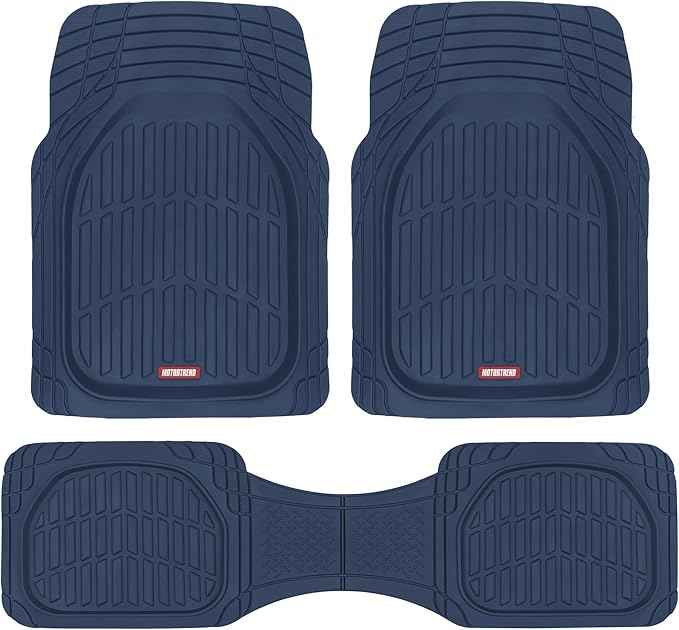 Motor Trend FlexTough Floor Mats for Cars, Blue Deep Dish All-Weather Car Mats, Waterproof Trim-to Fit Automotive Floor Mats for Cars Trucks SUV, Universal Floor Liner Car Accessories