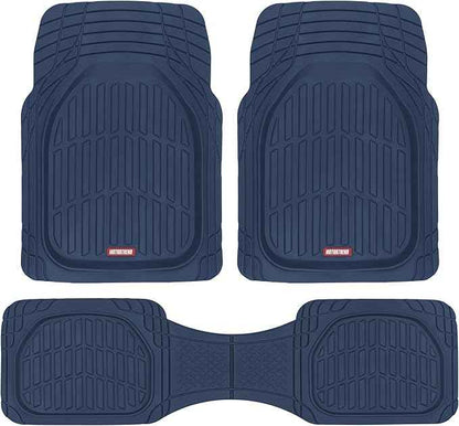 Motor Trend FlexTough Floor Mats for Cars, Blue Deep Dish All-Weather Car Mats, Waterproof Trim-to Fit Automotive Floor Mats for Cars Trucks SUV, Universal Floor Liner Car Accessories
