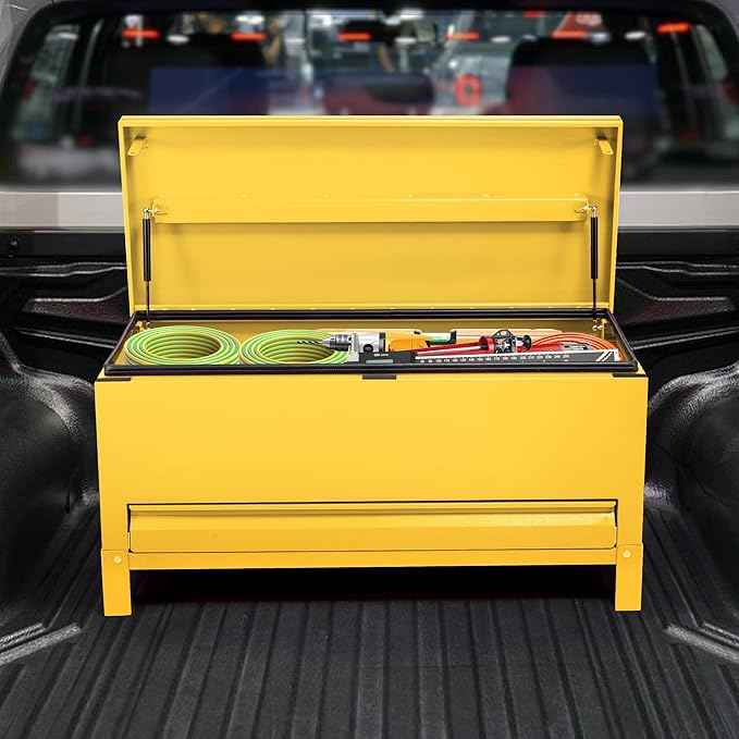 GAOMON Large Tool Box Truck Bed Toolboxes Aluminum Heavy Duty Waterproof Free Assemble Tool Organizer Chest Cabinet Toolbox with Side Handles for Pick Up Trucks RV Trailer (Yellow, 48x20x24 Inch)