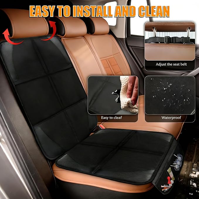 Bacgnyer Car Seat Protector, 2 Pack Carseat Seat Protectors for Child Baby Car Seat Mat Vehicle Pet Cover, Waterproof & Durable 600D Fabric Car Seat Cover with Non-Slip Backing and Mesh Pockets