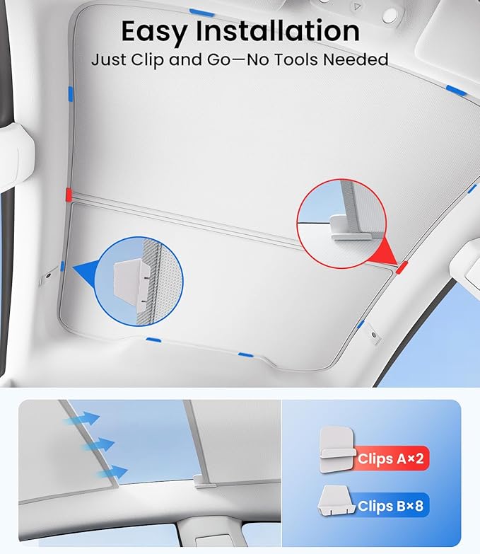 Zanch Tesla Model Y Sunshade Roof [2025 Cooling Tech, UV Reflective] Magnetic No Sag Foldable Roof Glass Sun Shade for Model Y (2020-2025) Tesla Accessories 2025- Grey