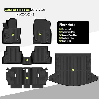 Tongama-Floor Mats for 2017-2025 Mazda CX-5, All Weather TPE Floor Liners and Trunk Mat and Backrest Mats Protectors for Mazda CX-5 Waterproof Interior Accessories