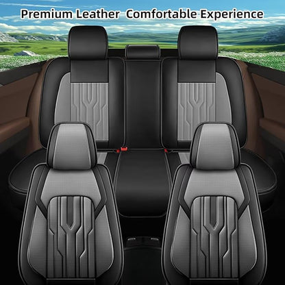 YORKNEIC Fit for Chevrolet Chevy Blazer Seat Covers Full Set 2019-2026 2025 2026: Full Set Waterproof Leather Car Seat Covers Protector (2 Row 5 Seat, Black & Grey)