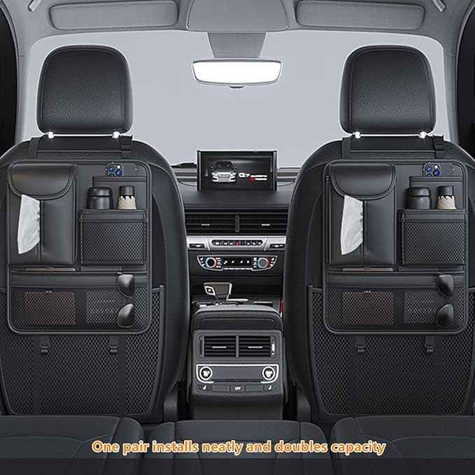 Backseat Car Organizer,5 Storage Pocketscar Seat Organizer,Car Storage Organizer with Foldable Food Tray,Car Seat Back Protectors Kick Mats Travel Accessories
