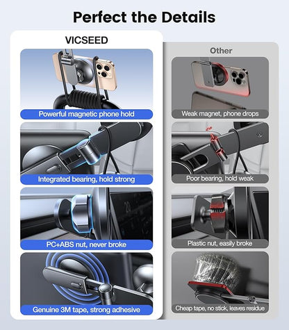 VICSEED Tesla Phone Mount【Strongest Magnet Power】 Foldable Hidden Tesla Phone Holder Fit for All Phones, Tesla Model 3/Y/Cybertruck Accessories, Tesla Model 3 Model Y for MagSafe Car Mount-Quicksilver