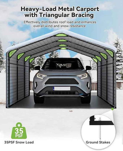 Heavy Duty Metal Carport, 10x15FT Outdoor Carport Canopy with Galvanized Steel Roof and Reinforced Base,Metal Side Panels,Sidewalls,Garage Shelter Shade for Cars,Trucks, Boats, Gray