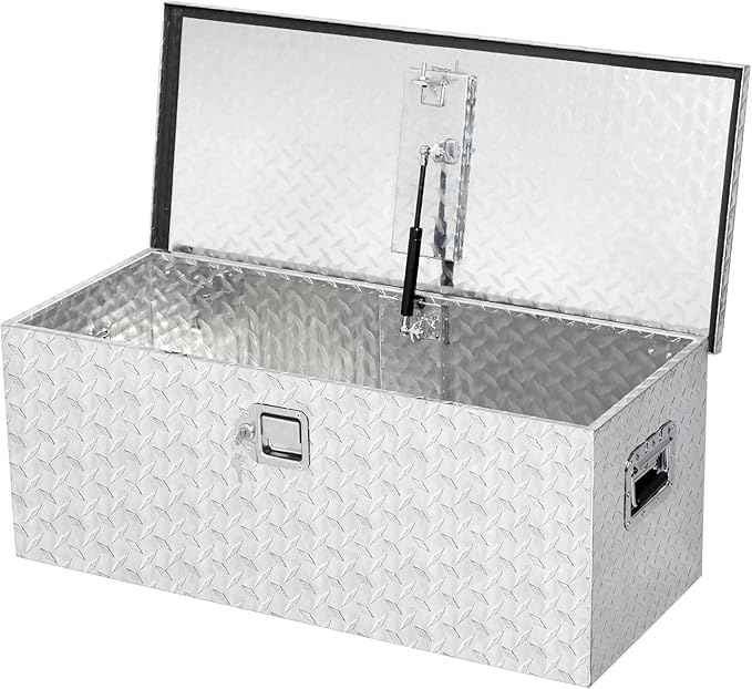 36 Inch Heavy Duty Aluminum Diamond Plate Tool Box Pick Up Truck Bed RV Trailer Toolbox Waterproof Square Storage Organizer with Side Handle, Lock and Keys -36"x 15"x 14", Silver