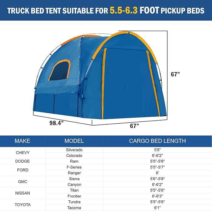 Pickup Truck Tent with Awning Shade,Waterproof PU5000mm Oxford for 5.5-6.3 FT Truck Bed for Camping Travel Outdoor Activities for Chevy Silverado 1500,Ram 1500/Dakota,F150,GMC 1500,Titan,Tundra (blue)