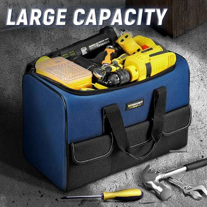Large Tool Bag, 1680 Denier with 5 Exterior Pockets Electrician Tool Bag, Ideal for DIY Enthusiasts and Craftsmen Tool Bags for Men Heavy Duty, Blue