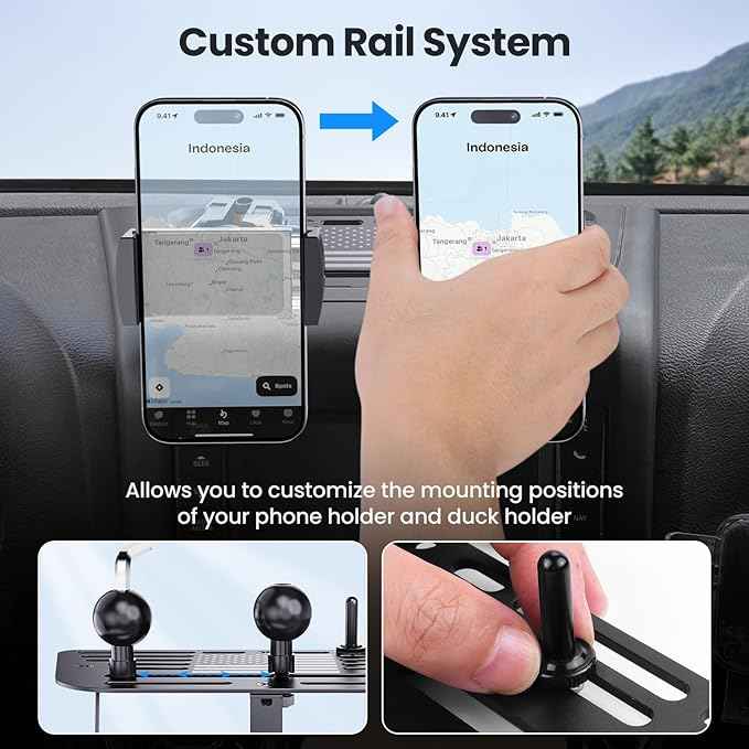 Upgraded Metal Phone Mount Compatible with Jeep Wrangler JK JKU 2018 2017 2016 2015 2014 2013 2012 2011 Accessories, Dash Phone Holder with Duck Mounts System Kit
