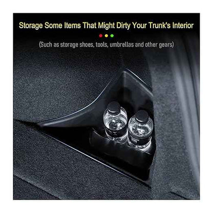 Trunk Organizer ，Compatible for Tesla，Model 3 2024 2025 Waterproof Rear Trunk Storage Bins Side Box with Carpeted Lip Car Travel Accessories(4pcs with TPE Lids)