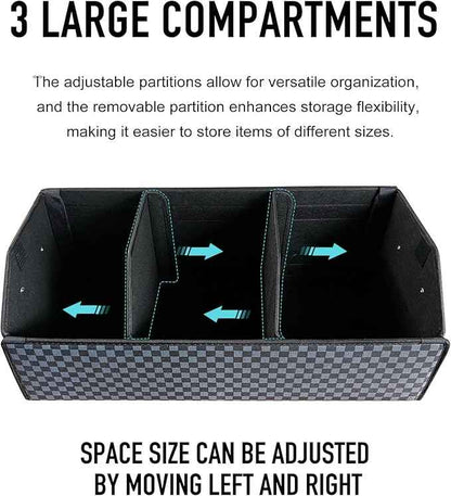 Trunk Organizer for SUV - Leather Storage Box, Extra Large, Magnetic Lid, Collapsible and Adjustable Car Organizer