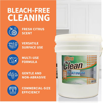 Ultra Clean Platinum Multipurpose Cleaner, Non-Abrasive and Bleach-Free, for Kitchen Counters, Bathroom Floors and Garage Spaces, Citrus, 5 Gallons