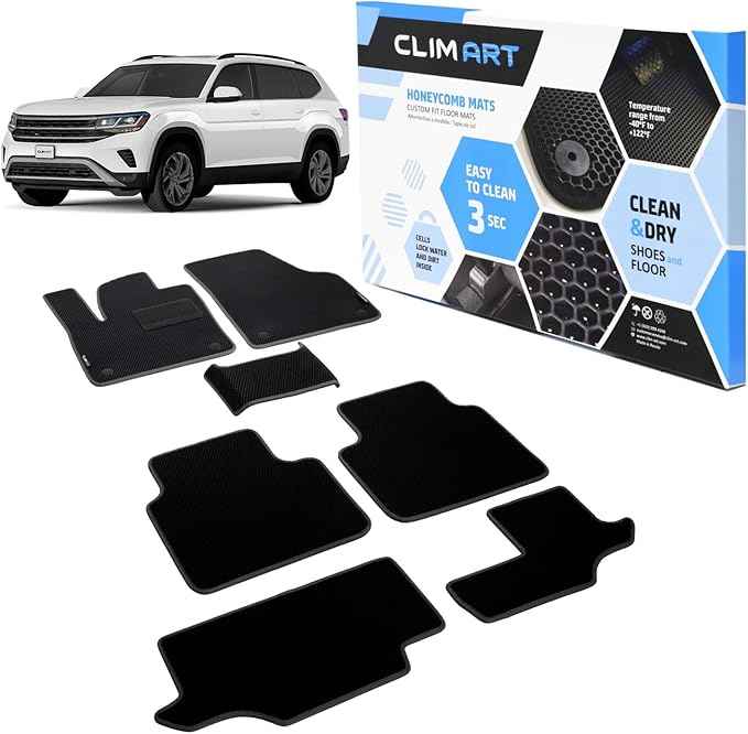CLIM ART All-Weather Car Floor Mats Compatible with Volkswagen (VW) Atlas 2018-2026, Custom-Fit Heavy-Duty Floor Liners for Cars & SUVs, Car Accessories for Men & Women, Black - FL011718232
