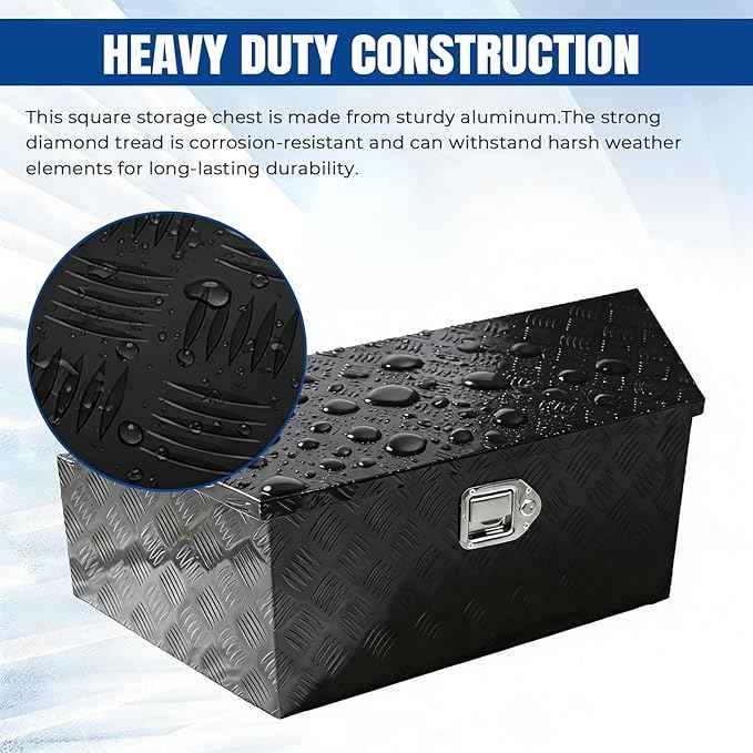 YESHMA 39" x 12" x 16.5" Trailer Tongue Tool Box Heavy Duty Aluminum with Latch and Keys Trailer Toolbox Organizer Truck Underbody Box Compatible with Pick Up Truck Bed RV Trailer ATV Black
