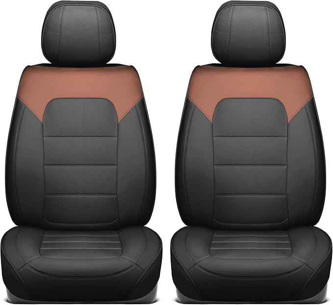 Deluxe Edition Napa Leather Seat Covers for Cars, Trucks, & SUV – 2 Brown & Black Car Seat Covers for Front Seats - Universal Fit Truck & Car Accessories Interior Protector for Most Vehicles