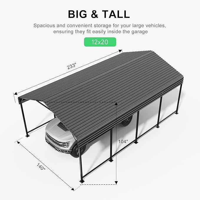 12x20 Heavy-Duty Metal Carport, Outdoor Galvanized Steel Shelter for Pickup Trucks, Motorcycles, Boats, Cars & Tractors