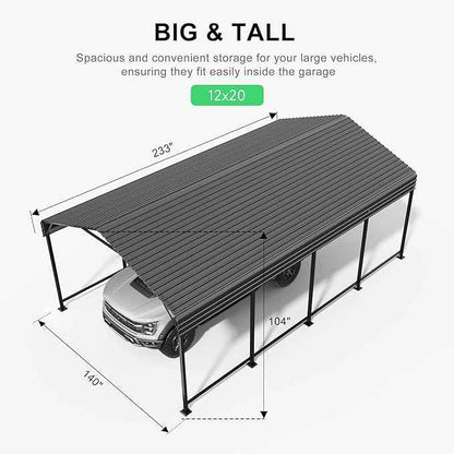 12x20 Heavy-Duty Metal Carport, Outdoor Galvanized Steel Shelter for Pickup Trucks, Motorcycles, Boats, Cars & Tractors