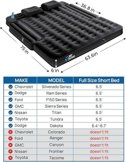 JOYTUTUS Truck Bed Air Mattress for 6.4-6.7Ft, Full Size Regular Beds for Pickup Outdoor Camping, Truck Tent Accessories with Carry Bag & Cup Holder & Cavity Design, Black