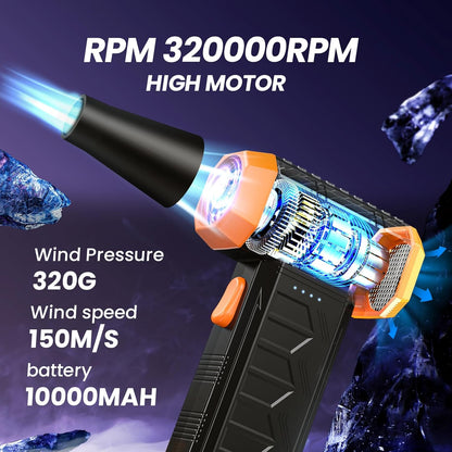Electric Air Duster, 32,0000 RPM Compressed Air Duster & Blower, 7600mAh Rechargeable, 3-Speed LED Keyboard Cleaner for PC/Computer/Car, No Canned Air - Turbo Fan, Battery Powered