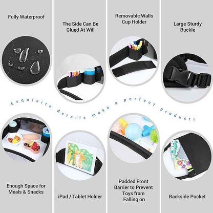 COOLBEBE Kids Travel Tray for Toddler Car Seat, Travel Tray for Airplane, Toddler Car Seat Lap Tray, Carseat Table Tray for Kids Travel Activities (Black-1)