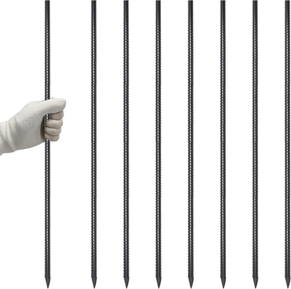 VVOKGO RebarStakes 36 Inch Ground Rebar Stakes (8 pcs), Heavy Duty Hook Ground Anchors, Steel Plant Support Garden Stake with Chisel Point end Black Plastic Spraying for Anti-Rust