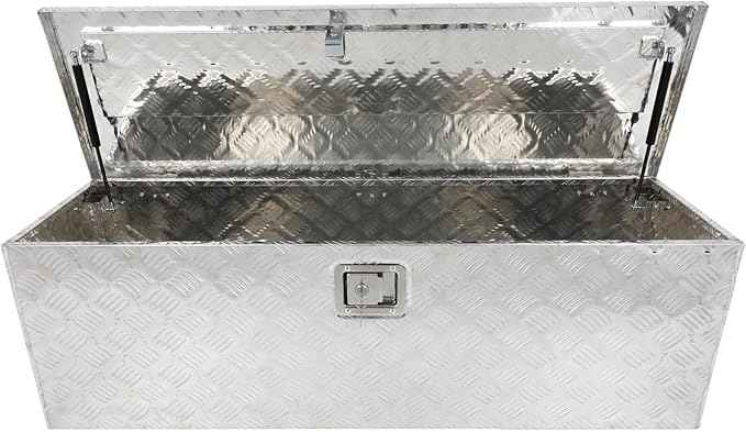 SCITOO 49 Inch Aluminum Heavy Duty Truck Bed Tool Box,Diamond Plate Crossover Storage for Most Full Size Pickups,Lockable Weatherproof Chest,Fits 49" Truck Beds,Easy Access to Load and Unload