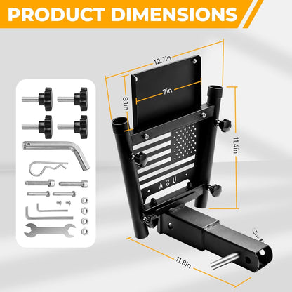 Heavy Duty Dual Hitch Flag Holder with 2'' Trailer Receiver, Trailer Hitch Flag Pole Holder, Universal Hitch Flag Pole Holder Kit with Cars, Trucks, SUV, Pickups, Campers & Trailers