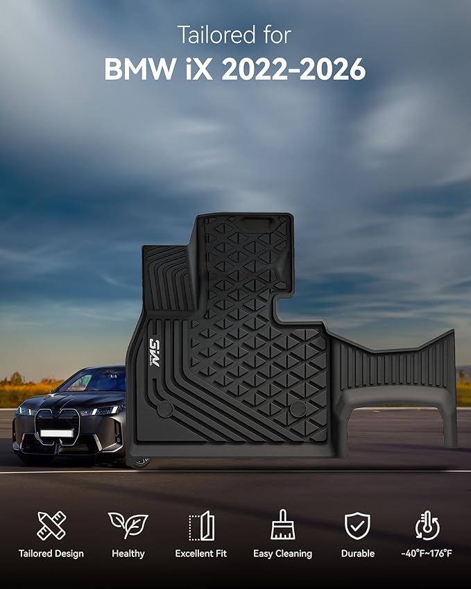 3W BMW iX Floor Mats & Cargo Liner 2022 2023 2024 2025 2026, xDrive45/50/60 M60 M70, All Weather TPE Custom Fit Floor Liner, 1st 2nd Rows & Trunk Mat Full Set Car Accessories