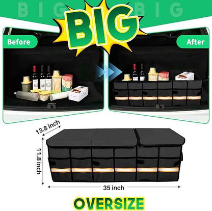 Trunk Organizer Cargo Organizer Trunk Storage Waterproof Collapsible Durable Multi Compartments-((Oversize,Black)