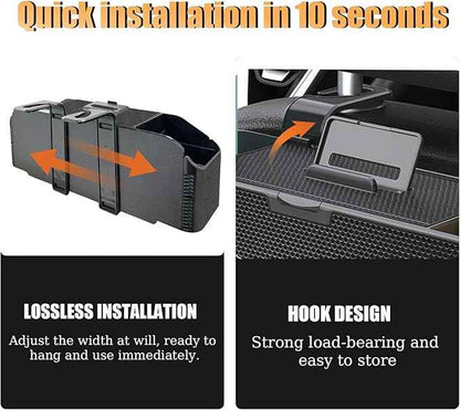 Back Seat Car Organizer,4 in 1 Multifunctional Car Back Seat Storage Box with Trash Can Drink Cup Holder Tissue Box, for Hold Phone,Snacks, Drinks, Handbag-Grid