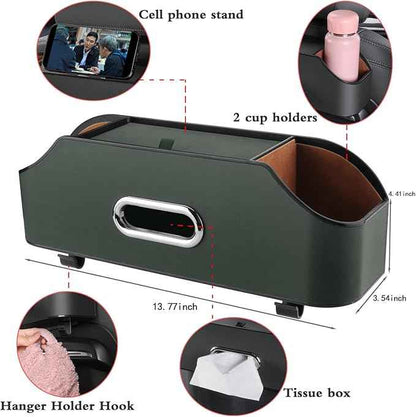 Car Seat Back Organizer - Stylish & Functional Storage for Family Adventures - Cup Holders, Tissue Box & Hooks - Perfect for Kids, Road Trips & Travel (Emeralds)